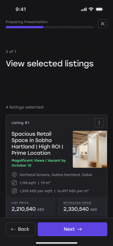 Step 3: view selected listings