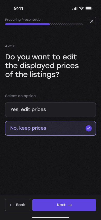 Step 4: choose whether to edit the displayed prices