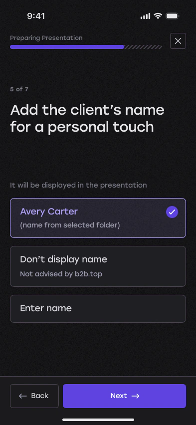 Step 5: add the client’s name