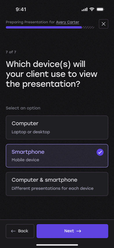 Step 7: choose the client’s device