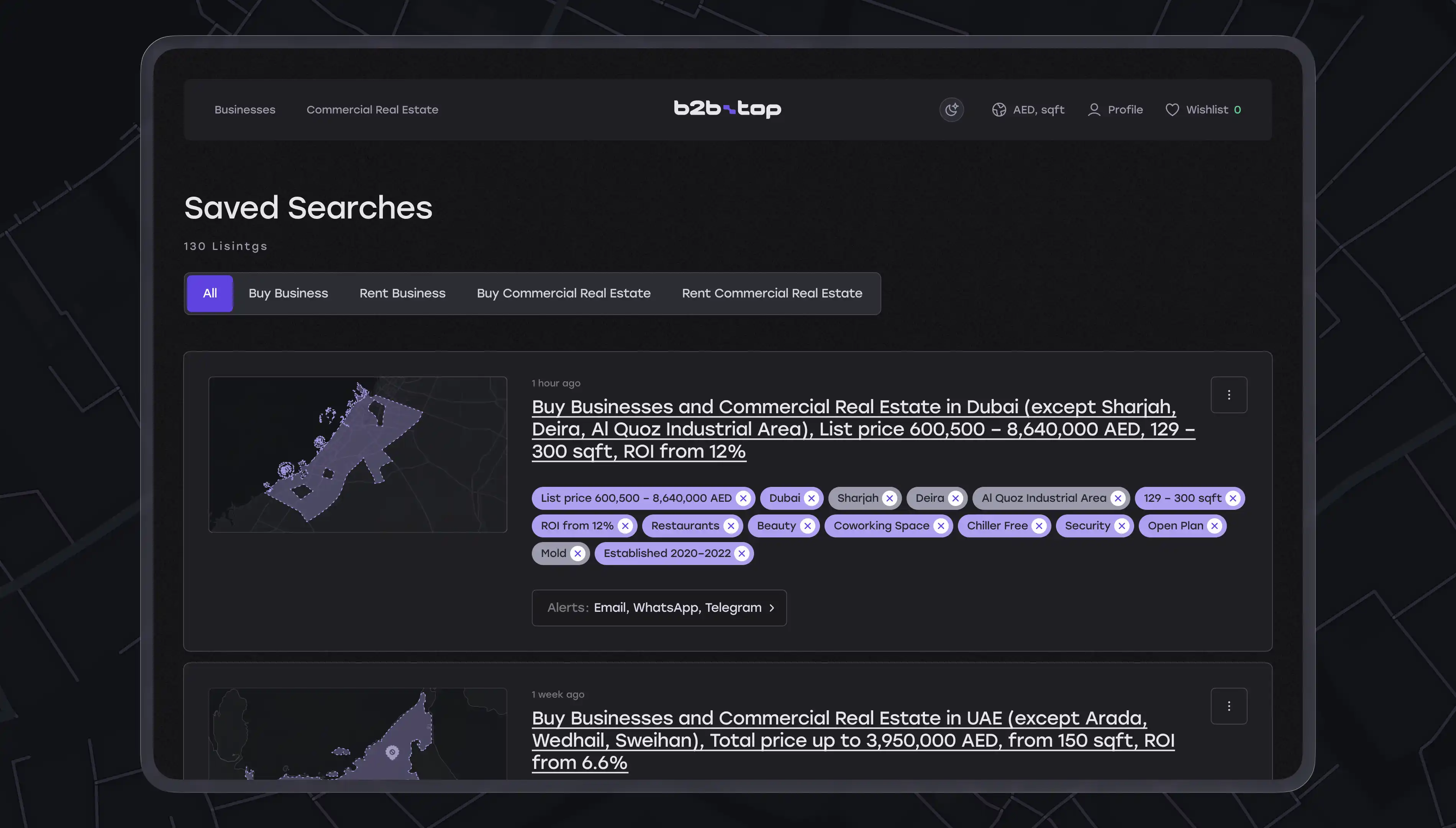 Saved searches, dark theme