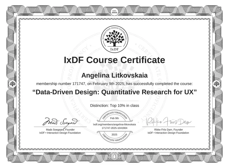 Certificate: Data-Driven Design: Quantitative Research for UX