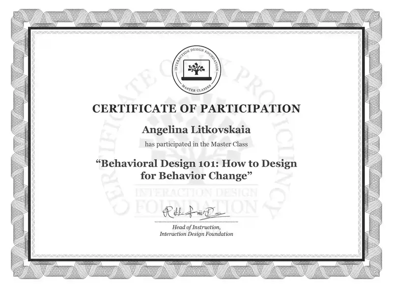 Certificate: Behavioral Design 101: How to Design for Behavior Change