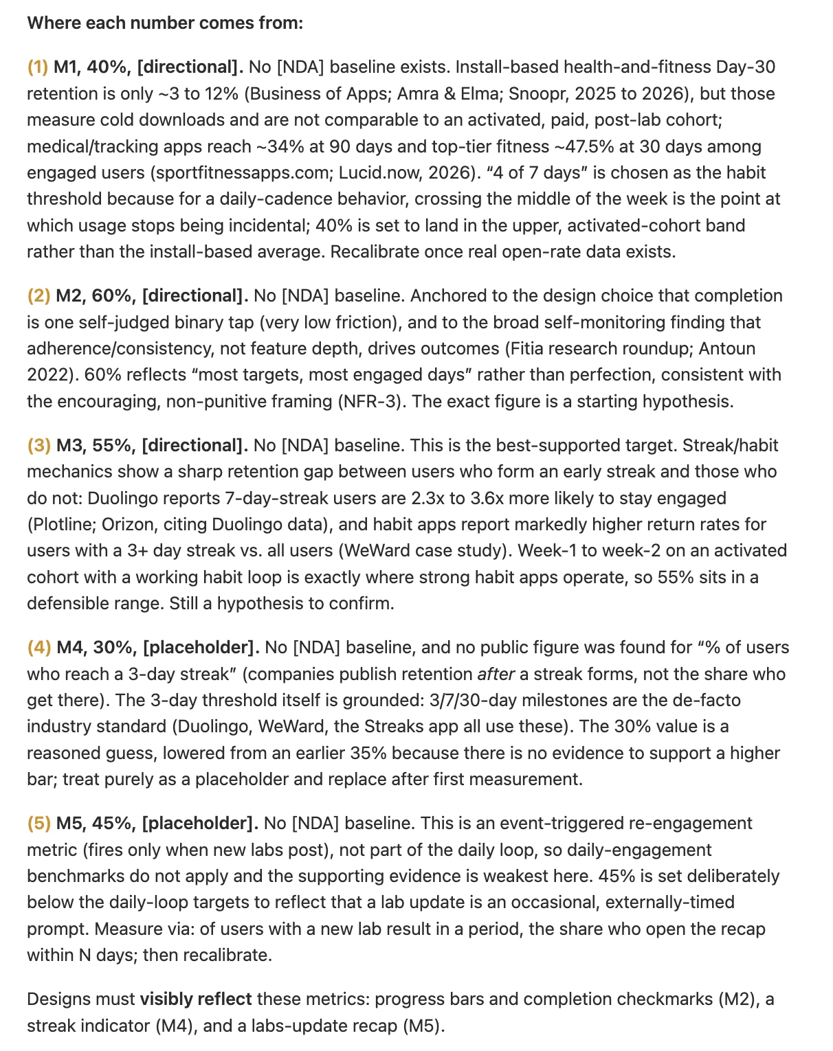 Where each number comes from: sources and reasoning for every target